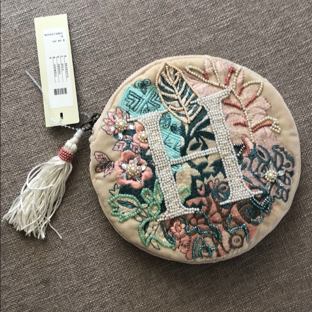 NWT Beaded Monogram Anthropologie/BHLDN Pouch